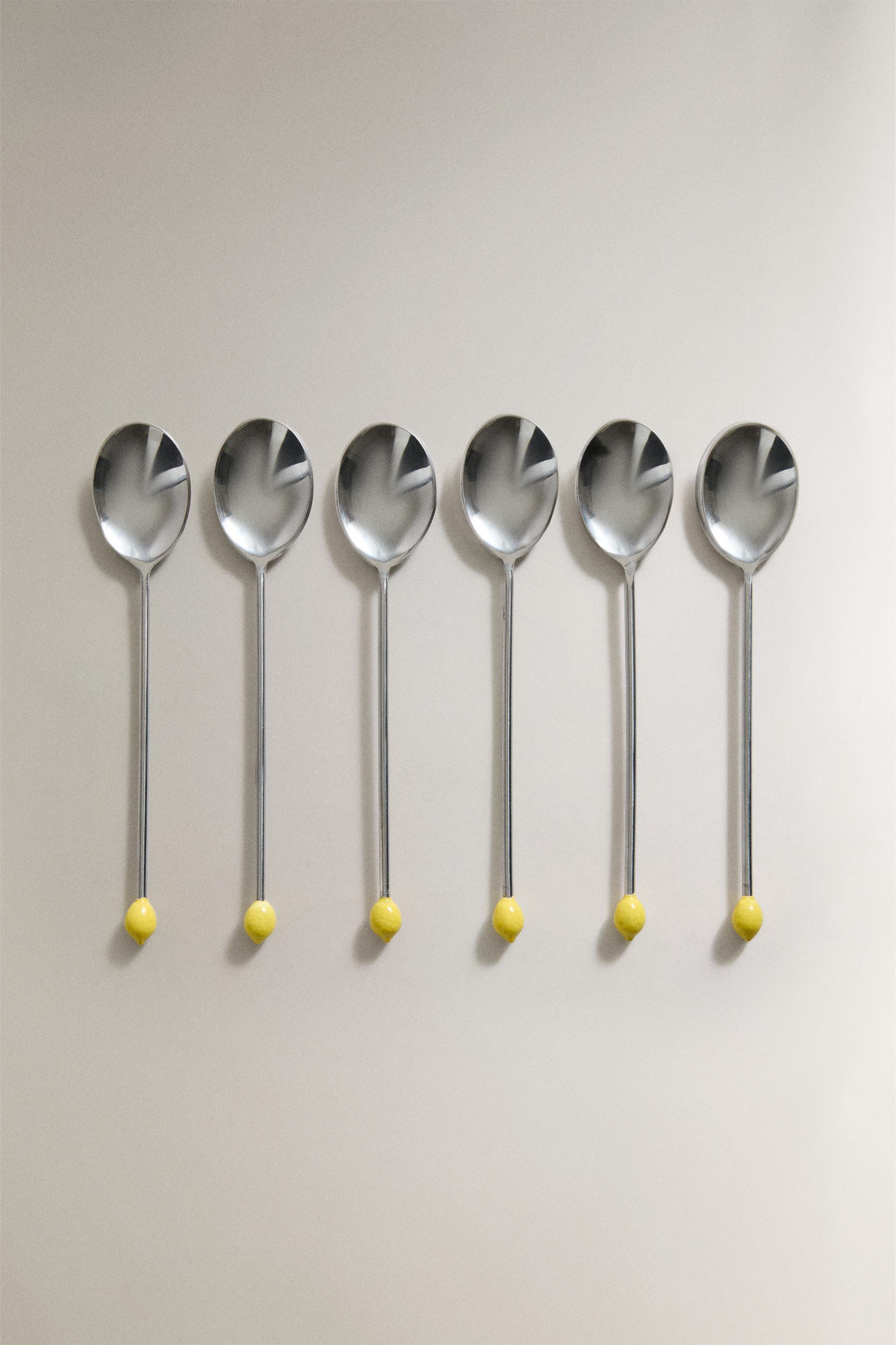 LOT DE 6 CUILLÈRES À CAFÉ EN ACIER MOTIF CITRON